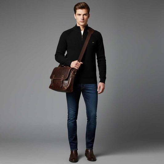 Men's Black Half-Zip Jumper | Slim Fit Knitwear