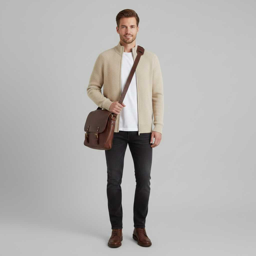 Men's Black Zip Up Cardigan | Slim Fit Ribbed Knit Sweater