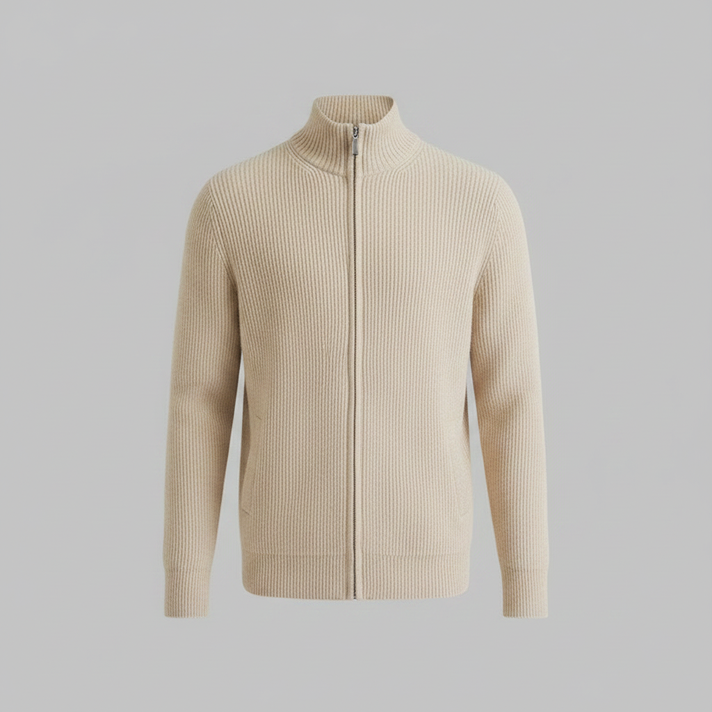 Men's Black Zip Up Cardigan | Slim Fit Ribbed Knit Sweater 0