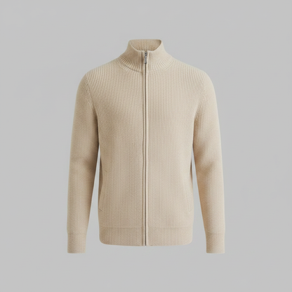 Men's Black Zip Up Cardigan | Slim Fit Ribbed Knit Sweater 0