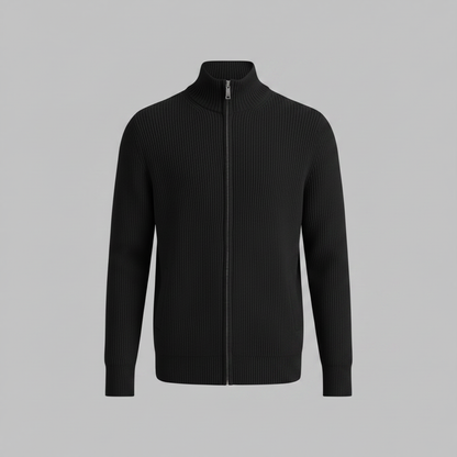 Men's Black Zip Up Cardigan | Slim Fit Ribbed Knit Sweater 5